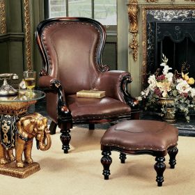 S/ Rococo Faux Leather Chair & Ottoman