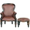 S/ Rococo Faux Leather Chair & Ottoman