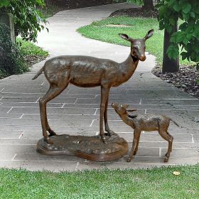 Standing Doe & Fawn Bronze Statues