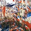 28X37 Rue Montorgeyil Decked With Flags