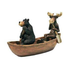 Moose & Black Bear In A Boat Statue