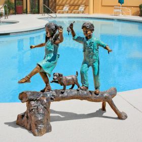 The Adventure Boy & Girl On A Log Bronze