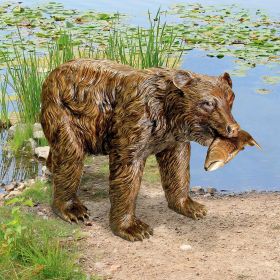 Fisherman Bear Piped Bronze Statue