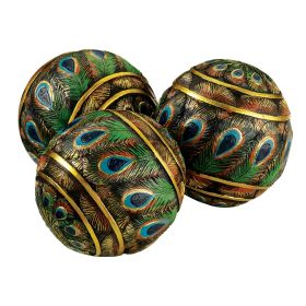 Set Of 3 Peacock Feather Balls