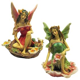 Set Of Red & Green Fairy Statues