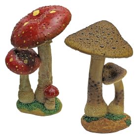 Set Of Red & Tan Mystic Mushroom Statues