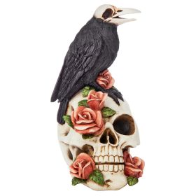 Raven And Roses Skull Statue