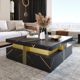 Modern Black Square Storage Coffee Table With 4 Drawers