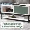 Watson 39" White and Green Wood Coffee Table Steel Frame with Shelves and Drawer