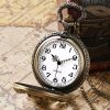 Classic Vintage Bronze Dog Wolf Hollow Quartz Fob Pocket Watch with Necklace Chain Cool Pendant Clock Gift for Women Men