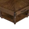 2 Tier Retro Hexagon Living Room Solid Wood Coffee Table with Shelf & Drawer, 36'' Mid-Century Center Coffee Table for Living Room, Office. Cherry