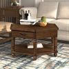 2 Tier Retro Hexagon Living Room Solid Wood Coffee Table with Shelf & Drawer, 36'' Mid-Century Center Coffee Table for Living Room, Office. Cherry