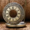 Bronze Roman Scale Display Design Quartz Pocket Watch Vintage Masculino Relogio Pendant Necklace Chain Leisure Men's Gift Clock