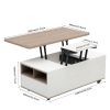 Modern Walnut & White Lift Top Coffee Table Multifunctional Table with Drawers & Shelves