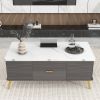 Modern Lift Top Coffee Table Multi Functional Table with Drawers in Gray & White