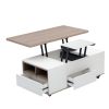 Modern Walnut & White Lift Top Coffee Table Multifunctional Table with Drawers & Shelves