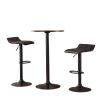 Belham Black Round Top with Black Leg And Base Metal Bar Table and 2 Swivel Black Bonded Leather Adjustable Bar Stool Bar Sets