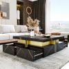 Modern Black Square Storage Coffee Table With 4 Drawers