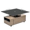 Modern Lift Top Coffee Table Multi Functional Table with 3 Drawers in Walnut & Black