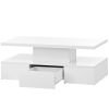 ON-TREND Modern Glossy Coffee Table With Drawer, 2-Tier Rectangle Center Table with LED lighting for Living room, 39.3''x19.6''x15.3'', White