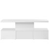 ON-TREND Modern Glossy Coffee Table With Drawer, 2-Tier Rectangle Center Table with LED lighting for Living room, 39.3''x19.6''x15.3'', White