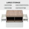 Modern Walnut & White Lift Top Coffee Table Multifunctional Table with Drawers & Shelves