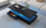 U-Can LED Coffee Table with Storage, Modern Center Table with 2 Drawers and Display Shelves, Accent Furniture with LED Lights for Living Room,Black