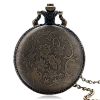 Classic Vintage Bronze Dog Wolf Hollow Quartz Fob Pocket Watch with Necklace Chain Cool Pendant Clock Gift for Women Men