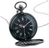 New Black Pocketwatch Vintage CharmUnisex Fashion Roman Number Quartz Steampunk Pocket Watch Women Man Necklace Pendant with Chain