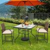 Outdoor Garden Lawn Pool Deck High Dining Bistro Table Tempered Glass Top with Umbrella Hole