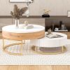 Modern Round Lift-top Nesting Coffee Tables with 2 Drawers White & Natural