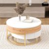 Modern Round Lift-top Nesting Coffee Tables with 2 Drawers White & Natural