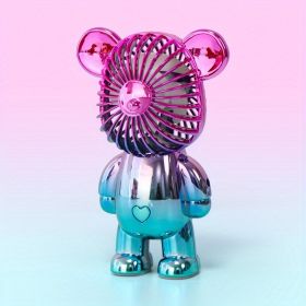 Mini Bear Fan With 3 Modes Wind Speed; Rechargeable Multicolor Portable Fan For Student And Office Workers Carry USB Charging (Color: Pink Green)