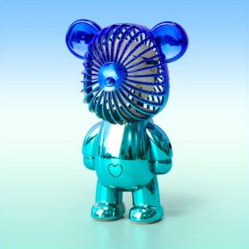 Mini Bear Fan With 3 Modes Wind Speed; Rechargeable Multicolor Portable Fan For Student And Office Workers Carry USB Charging (Color: Blue Green)