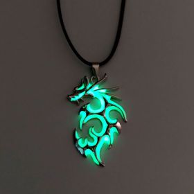 Vintage Punk Luminous Glowing In The Dark Moonstone Dragon Pendant Necklace Charm Men Boy Beach Party Jewelry Gift Wholesale (Metal Color: Green)