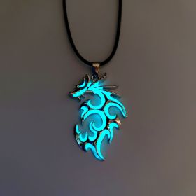 Vintage Punk Luminous Glowing In The Dark Moonstone Dragon Pendant Necklace Charm Men Boy Beach Party Jewelry Gift Wholesale (Metal Color: light blue)