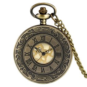 Vintage Charm Black Unisex Fashion Roman Number Quartz Steampunk Pocket Watch Women Man Necklace Pendant with Chain Gifts P427 (Color: Bronze necklacechain5)