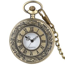 Vintage Charm Black Unisex Fashion Roman Number Quartz Steampunk Pocket Watch Women Man Necklace Pendant with Chain Gifts P427 (Color: Bronze pocketchain4)