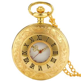 Vintage Charm Black Unisex Fashion Roman Number Quartz Steampunk Pocket Watch Women Man Necklace Pendant with Chain Gifts P427 (Color: Gold necklace chain)