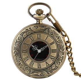 Vintage Charm Black Unisex Fashion Roman Number Quartz Steampunk Pocket Watch Women Man Necklace Pendant with Chain Gifts P427 (Color: Bronze pocketchain)