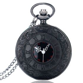 Vintage Charm Black Unisex Fashion Roman Number Quartz Steampunk Pocket Watch Women Man Necklace Pendant with Chain Gifts P427 (Color: Black necklacechain)