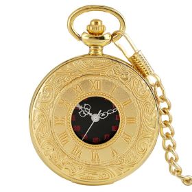 Vintage Charm Black Unisex Fashion Roman Number Quartz Steampunk Pocket Watch Women Man Necklace Pendant with Chain Gifts P427 (Color: Gold pocketchain)