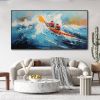 Hand Painted Oil Painting Custom Kayaking Sports Wall Art Original Water Surfing Sports Abstract Blue Ocean Canvas Oil Painting Minimalist Wall Decor