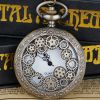 Steampunk Copper Vintage Hollow Gear Hollow Quartz Pocket Watch Necklace Pendant Clock Chain Men Women