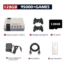 Super Console X Cube Retro Game Console Support 117000 Video Games 70 Emulators for PSP/PS1/DC/N64/MAME with Gamepads (Color: 128G wireless-2)