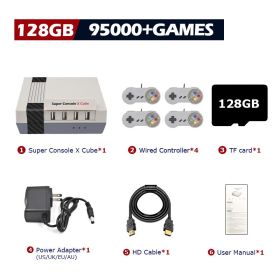 Super Console X Cube Retro Game Console Support 117000 Video Games 70 Emulators for PSP/PS1/DC/N64/MAME with Gamepads (Color: 128G wired-4)