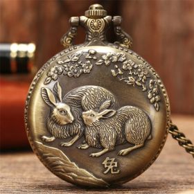 Rabbit Animal Roman Numerals Quartz Pocket Watch Easter Souvenir Hollow Case Steampunk Vintage Pendant Necklace Gifts Clock (Color: 2)