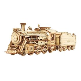 3D Wooden Puzzle Toy Assembly Locomotive Model Building (Color: Natural)