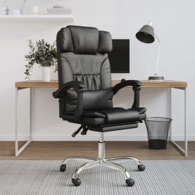 Massage Reclining Office Chair Black Faux Leather (Color: Black)