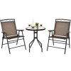 Garden Furniture Outdoor Patio Bistro 3 Pieces Set of Round Table and Folding Chairs